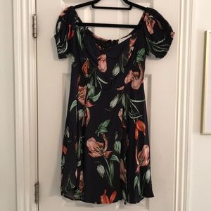 Floral off the shoulder dress.